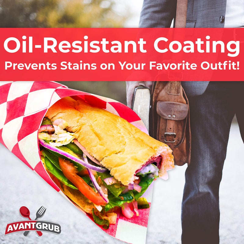 Avant Grub Extra Large, Grease Resistant Red Checkered Sandwich Liner 300 Sheet Pack. Microwave Safe 15x15 in Wax Paper Deli Wrap for Restaurants, Churches, BBQs, Concession Stands, School Carnivals, and Fairs. - Image 3